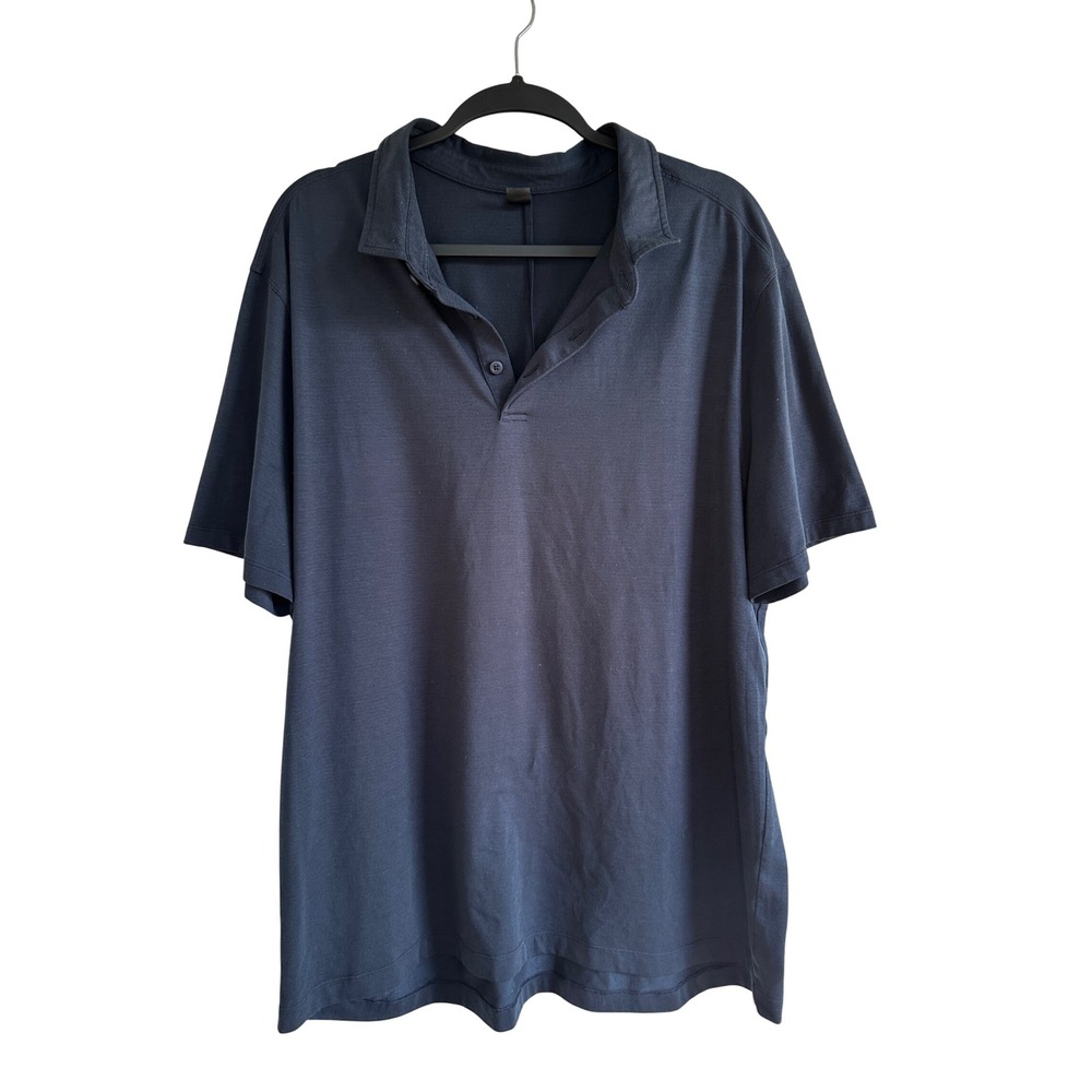 Lululemon Mens Short Sleeve Polo Shirt Navy Blue XXL Breathable Technical Knit